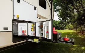 Dometic's cooler style refrigerator is one of the many products that have allowed the rv industry to further develop outdoor kitchens in their various coaches. Keystone Rv Check Out The The New Optional Montana Outdoor Kitchen The Pass Through Storage Creates The Perfect Entertainment Space With A 2 Burner Stove Top Counter Area For Food Prep Or Buffet