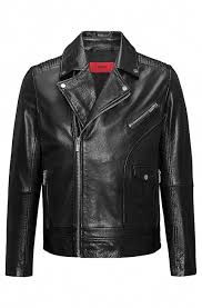 Hugo Boss Asymmetric Biker Jacket In Buffalo Nappa Leather With Graffiti Print Black Leather Ja Leather Jacket Mens Leather Bomber Jacket Jackets Men Fashion