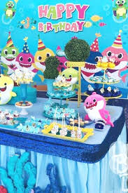 Baby Shark Baby Shower Party Ideas Photo 1 Of 14 In 2020 Baby Boy Shower Party Shark Baby Shower Baby Shower Cakes For Boys