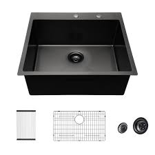 When making a selection below to narrow your results down, each selection made will reload the page to display the desired results. Lordear 25x22 Inch Kitchen Sink Drop In Gunmetal Black 16 Gauge Stainless Steel Single Bowl Topmount