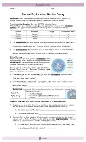 Half life gizmo answer key activity b. Nuclear Equations And Radioactive Decay Worksheet Answers Tessshebaylo
