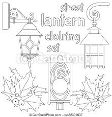 Coloring pages of green lantern. Street Lantern And Holly Berries Black And White Poster Coloring Book Page For Adults And Kids Flat Vector Christmas Theme Canstock