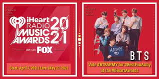 The 2021 iheartradio music awards are here! Bvgxbsvu Ph Army S Tweet Iheartradio Music Awards 2021 Let S Do A Fanchat Fam Bts Rt 25x Replies 25x I Vote Btsarmy For Bestfanarmy On Iheartawards Bts Twt Trendsmap