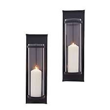 Metal pillar candle wall sconces in black (set of 2). Wall Candle Holders Bed Bath Beyond