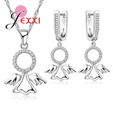 Jl8280 vivi delicate medium charm necklace everything charms: Classic Angel S Wings Design Silver Jewelry Set For Women Lover Round Crystal Earrings And Necklace Sets Buy Online At Best Prices In Pakistan Daraz Pk