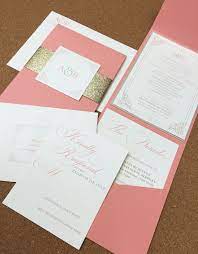 Coral And Gold Pocket Envelope Wedding Invite Coral Wedding Invitations Coral Invitations Gold Wedding Invitations