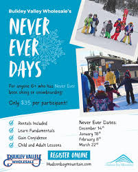 Have you dreamed of hitting the slopes, but didn't know where to start?!  Consider our Never Ever Days program as your first step to becoming a pro!  ???? Lessons, rentals, and lift