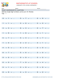 Year 3 Maths Worksheets Addition Add Two Single Digit Numbers Sums Up To 18 Review Worksheets 2nd Grade Math Worksheets 2nd Grade Worksheets Math Worksheet