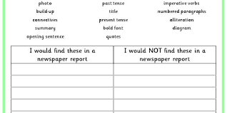 To annotate features of a newspaper. Sorting Features Of A Newspaper Report Classroom Secrets