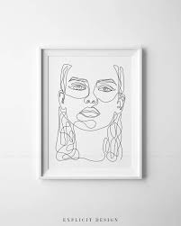 Black And White Face Drawing Cartoon Fine Beauty Printable One Line Drawing Print Black White Etsy In 2020 Drawing Prints Line Drawing Drawings