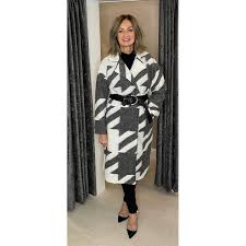 Lucy Cobb Alexa Aztec Wool Coat In Grey White