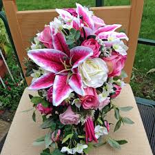 Silk day lily wedding bouquets cascading. Pink Cascading Bouquet Rosie Silk Flowers