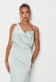 Petite Mint Satin Cowl Neck Drape Midi Dress Missguided