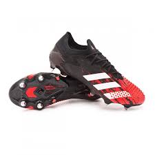 The knit textile upper on these soccer cleats wraps around your rubber spines grip the ball for unmatched swerve, and a split outsole helps you dominate. Football Boots Adidas Predator 20 1 Low Sg Core Black White Active Red Futbol Emotion