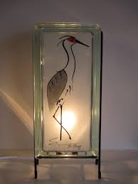 Bird Gifts Guys Crane Night Light Upcycled Glass Block Bird Etsy In 2020 Glass Blocks Upcycle Glass Handcrafted Lamp