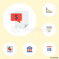 Set Of Analytics Icons Flat Style Symbols With Bill