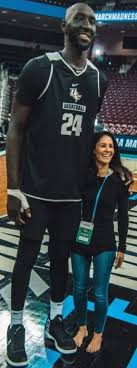 Tacko fall, who became the nba's tallest player when he signed with the boston celtics as an undrafted free agent in july,. Tacko Fall 7 7 Standing Next To A 5 6 Reporter Tall