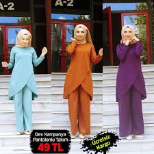 Harika Pantolonlu Takim Kampanyali Fiyat Tesettur Ferace Elbise Modelleri 2019 Moda Stilleri Tunik Elbise Modelleri