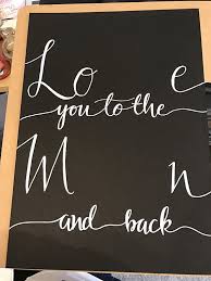 Hand Drawn Blackboard Art Love You To The Moon And Back Sign For A New Baby Baby Boy Baby Girl With Baby Handprint Baby Christmas Crafts New Baby Products