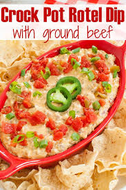 Easy Crock Pot Rotel Dip Recipe Made With Ground Beef And Real Cheese No Velveeta This Cream Cheese Dip Recipe Rotel Dip Crockpot Recipes Easy Rotel Recipes