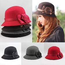 Elegant Women Ladies Fedora Felt Cloche Flower Rose Bucket Parties Hat Headwear Fashion Cap Headwear Fashion Elegant Woman