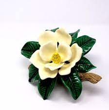 Vintage Ceramic Magnolia Flower Figurine Southern Magnolia White Flowers Shabby Country Decor Gift For Her Mother Bride Magnolia Flower Vintage Ceramic Decor Gifts