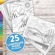 Click on each small picture. Printable Adult Coloring Pages Scenic Landscapes Adult Etsy