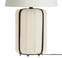 White Linen and Black Metal Ribbed Table Lamp Base