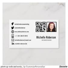 Add social media icons in branded colors the step to creating an amazing business card is to make sure they can be seen. Photo Qr Code And Social Media Icons Business Card Zazzle Com Qr Code Business Card Media Business Cards Social Media Icons