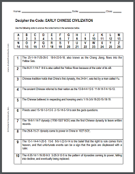 Early Chinese Civilization Decipher The Code Puzzle Worksheet Free To Print Pdf File For High School World H High School World History Coding Civilization