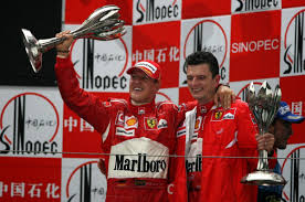Michael Schumacher's last F1 top-step podium celebration