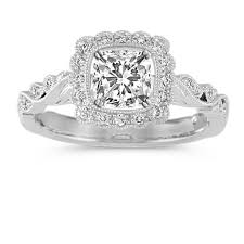 Cushion duet halo diamond engagement ring. Vintage Cushion Halo Engagement Ring In 14k White Gold Shane Co
