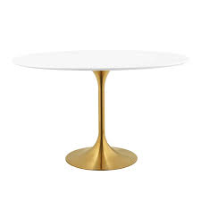 A midcentury tulip table inspired the iconic base of our customizable pedestal table. 48 White Oval Lacquered Wood Top Tulip Dining Table With Gold Metal Base Ebay