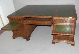 Antiques uk large mahogany partners desk with inset red leather writing surface, each kneehole having nine drawers. Antiques Atlas Large Partners Desk With Green Leather Inset