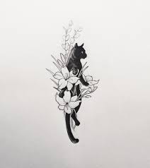 Black And White Cat Tattoo Ideas 1000drawings Cat In A Flower Bouquet Tattoo Artist Doy Shoulder Sleeve Tattoos Cat Tattoo Designs Black Cat Tattoos