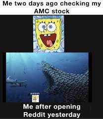 Meme stocks are playing role reversal with amc entertainment's amc, +28.59% thursday short squeeze pulling up shares in retail stock gamestop gme, +12.44% too. Congratulating Myself For Buying Amc Stock Memes