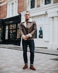 One more idea for creating formal looks is combination of a shirt, a vest, a classic jacket and black straight. Brown Chelsea Boots With Shearling Jacket Outfits For Men 29 Ideas Outfits Lookastic
