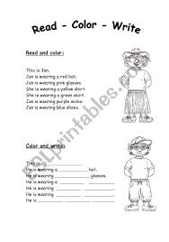 Clothes and colors vocabulary and sentence patterns worksheets. Reading And Writing About Colors And Clothes Esl Worksheet By Mariong