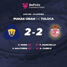 (estadio tepa gómez) miércoles 14 de julio vs club sport herediano. Pumas Unam Vs Toluca Predictions Preview And Stats