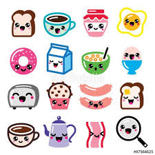 Kawaii Breakfast Food And Beverages Cute Vector Icons Set Toast Eggs Bacon Coffee Stock Image Cute Kawaii Drawings Kawaii Doodles Cute Food Drawings