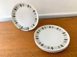 Just measure your dinner plates first so you'll know what size saucer to purchase. Vintage 1950s 5pc Norleans Mystic China Pattern 10 Dinner Plates Mcm Dinnerware Atomic Starburst China
