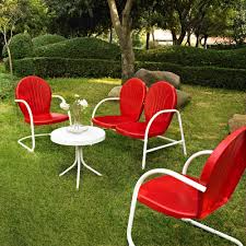 Crosley Griffith Red 4 Piece Metal Patio Conversation Set Ko10001re The Home Depot Outdoor Seating Set Patio Seating Sets Conversation Set Patio