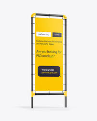 Download Plastic Stand W Matte Banner Mockup Side View In Outdoor Advertising Mockups On Yellow Images Object Mockups PSD Mockup Templates