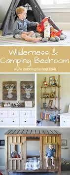 A real tropical paradise, i tell ya! Wilderness Themed Camping Bedroom For Your Little Explorer Also Diy Cabin Bed And Rope Shelves Outdoor Themed Bedroom Boys Room Colors Camping Theme Bedroom