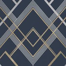 Fine Decor Flemming Gold Navy Geometric Metallic Wallpaper Geometrische Tapete Metallische Tapete Tapete Wohnzimmer