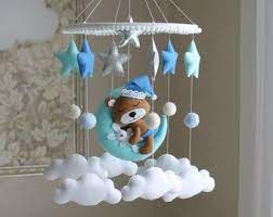 Baby Boy Crib Mobile With Bears Gray And Beige Clouds Stars Bear On The Moon Balloons Felt Cot Mobile Handcrafted Newborn Gift Pink Baby Mobile Baby Boy Mobile Crib Mobile Girl