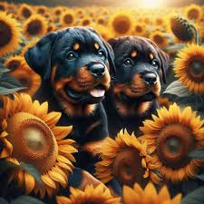 Rottweiler pups and sunflowers personal use only