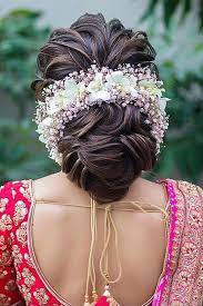 Two puff side bangs with a long braid plait hairstyle · 8. Wedding Guest Hairstyles 42 The Most Beautiful Ideas Bridal Hair Buns Engagement Hairstyles Bridal Hairstyle Indian Wedding