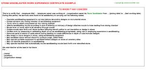 All job application forms available for free download. Stone Sandblaster Experience Certificate