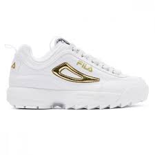 fila disruptor ii metallic accent womens white gold trainers